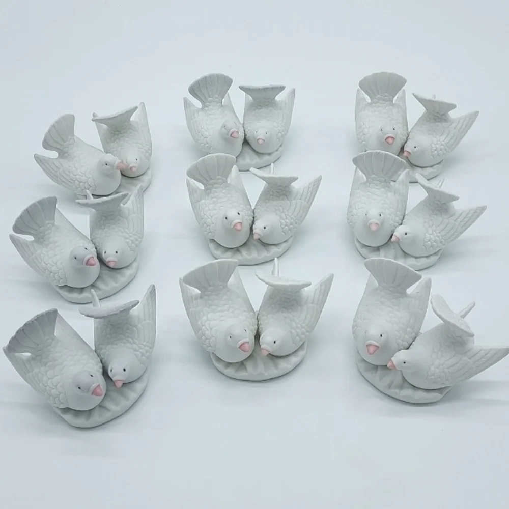 9-Piece White Ceramic Doves Cake Toppers